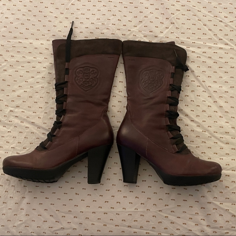 Chic Burgundy and Dark Brown Lace-Up Heeled Boots (Marc brand)